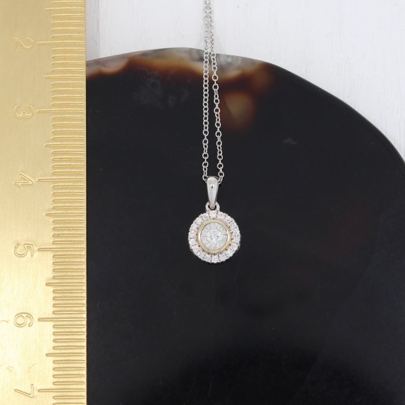Wert 1350 € Bicolor Brillant Anhänger & Kette (0,11 carat) in 585er 14 K Gold - 76802