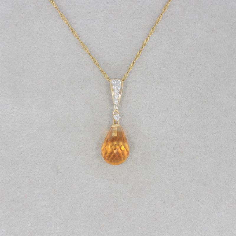 Wert 430 € Brillant Citrin Anhänger in 585er 14 K Gelbgold - H1051