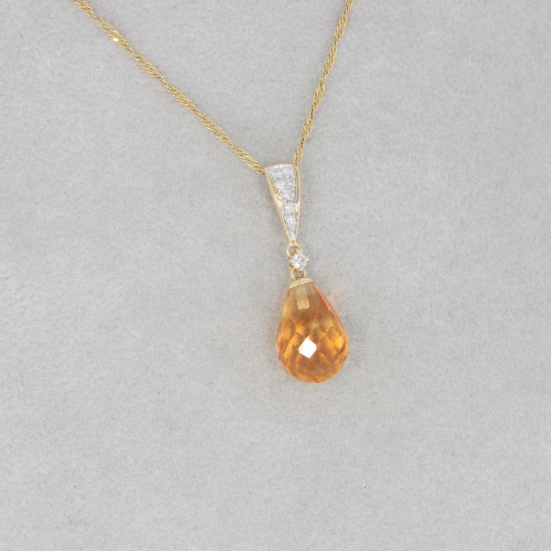 Wert 430 € Brillant Citrin Anhänger in 585er 14 K Gelbgold - H1051