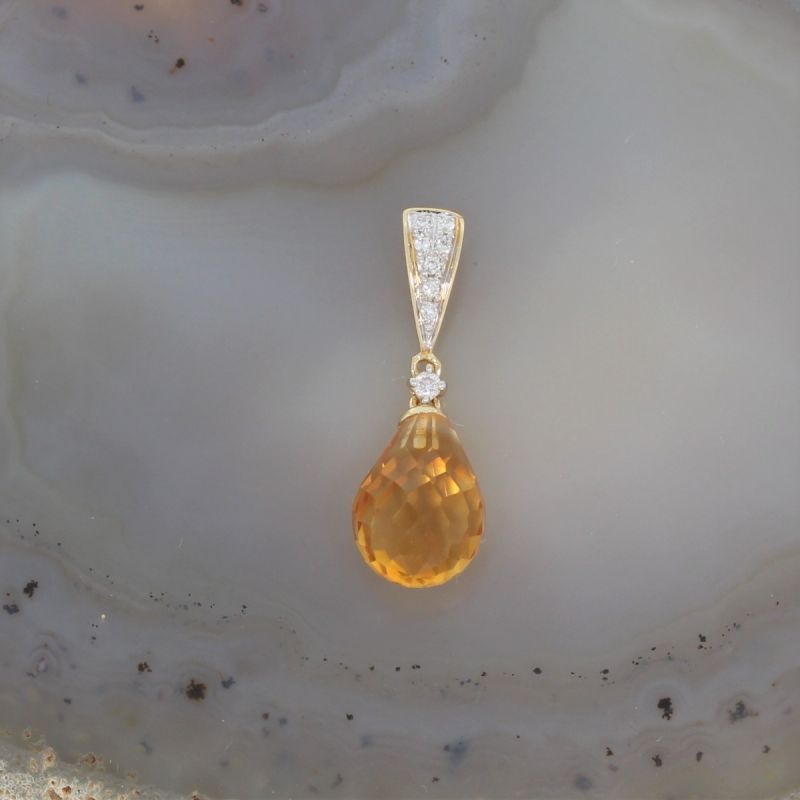 Wert 430 € Brillant Citrin Anhänger in 585er 14 K Gelbgold - H1051