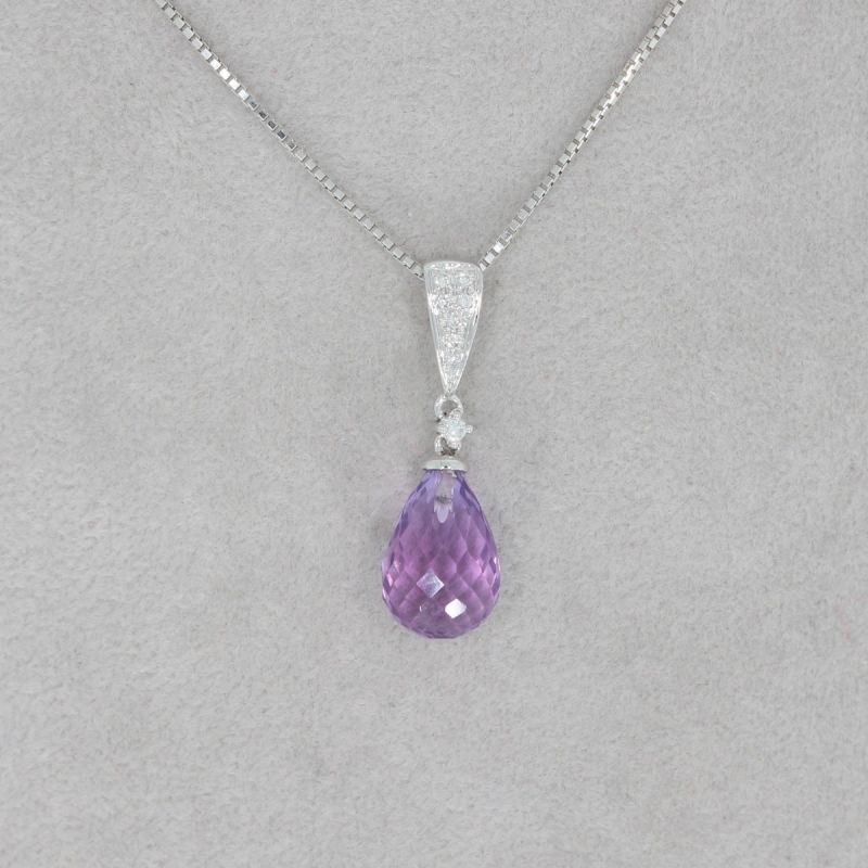 Wert 430 € Brillant Amethyst Anhänger in 585er 14 K Weißgold - H1050
