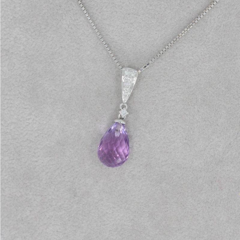 Wert 430 € Brillant Amethyst Anhänger in 585er 14 K Weißgold - H1050