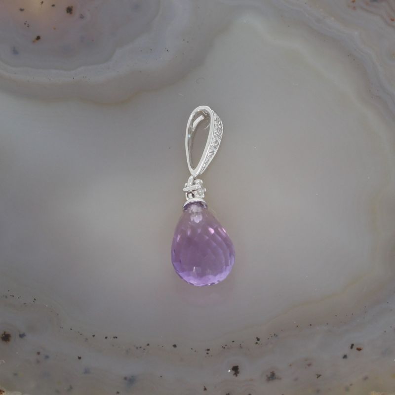 Wert 430 € Brillant Amethyst Anhänger in 585er 14 K Weißgold - H1050