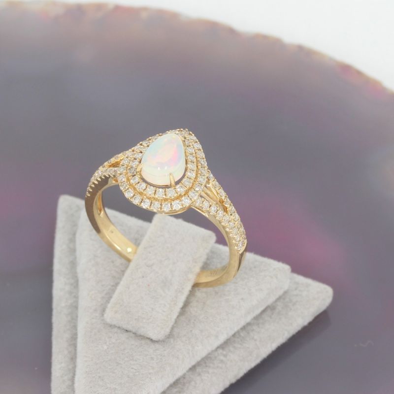 Sale! Wert 2950 € Brillant Opal Ring in 585er 14 K Gelbgold Gr.55 - H1208