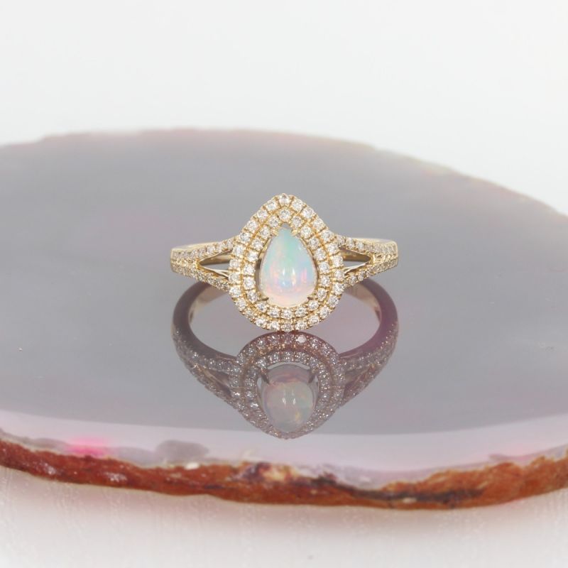 Sale! Wert 2950 € Brillant Opal Ring in 585er 14 K Gelbgold Gr.55 - H1208