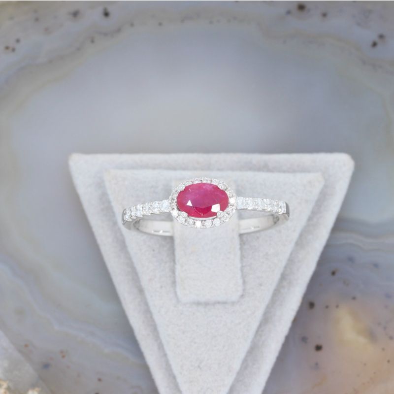 Sale! Wert 1390 € Brillant Rubin Ring in 750er 18 K Weißgold Gr.56 - H1124