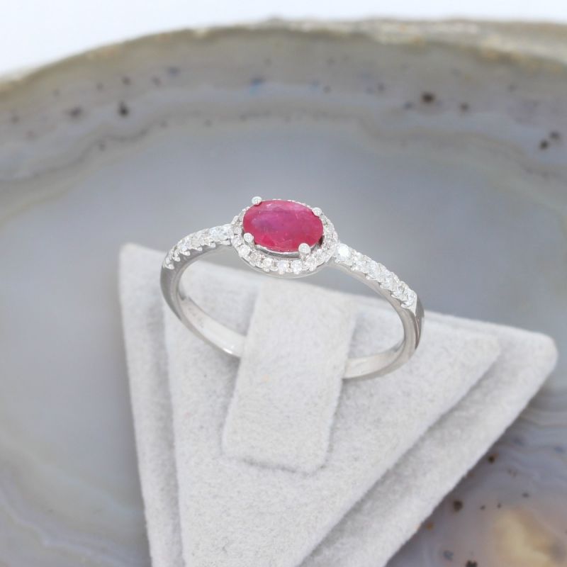 Sale! Wert 1390 € Brillant Rubin Ring in 750er 18 K Weißgold Gr.56 - H1124