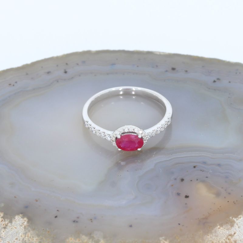 Sale! Wert 1390 € Brillant Rubin Ring in 750er 18 K Weißgold Gr.56 - H1124