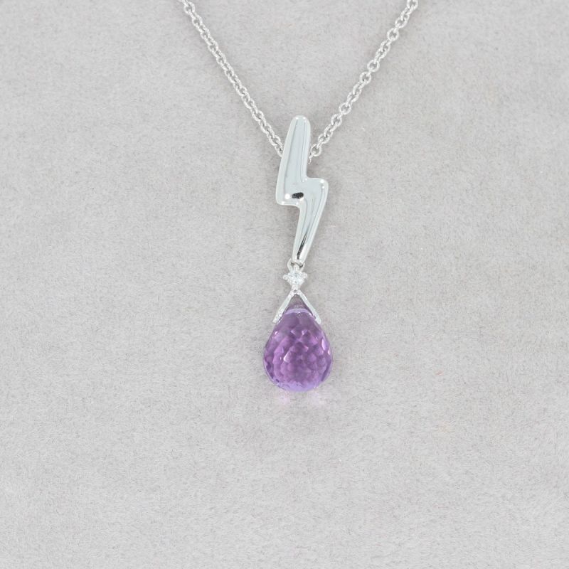 Wert 850 € Brillant Amethyst Anhänger mit Kette in 585er 14 K Weißgold - H1143