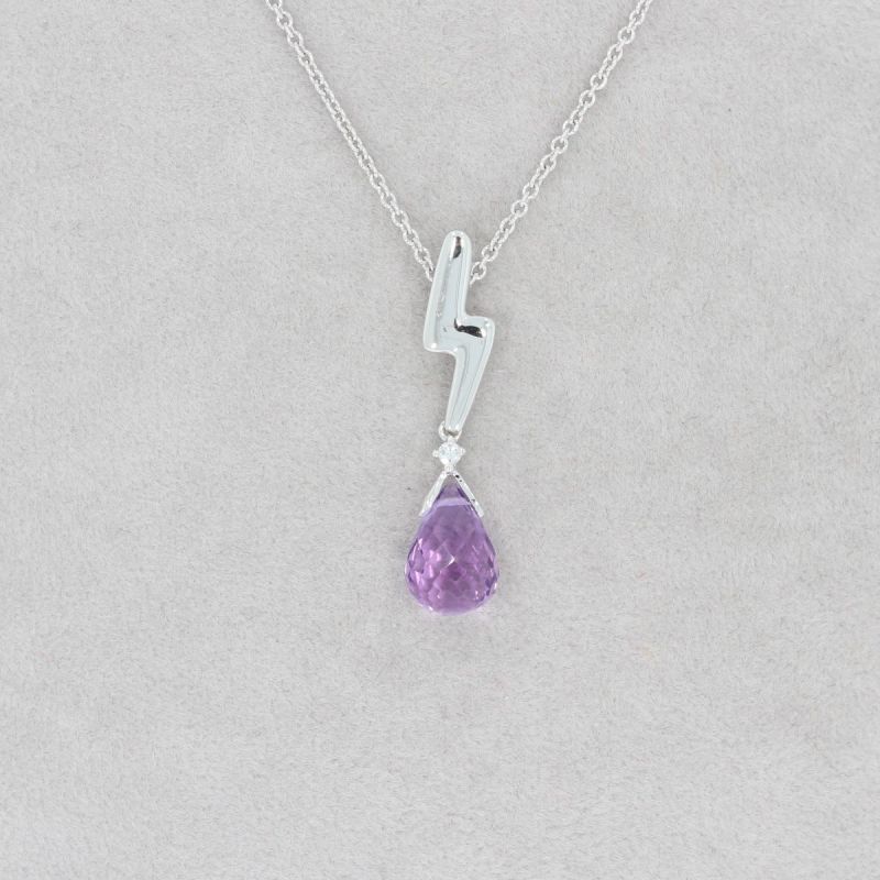 Wert 850 € Brillant Amethyst Anhänger mit Kette in 585er 14 K Weißgold - H1143