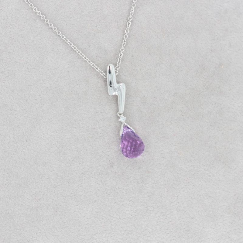 Wert 850 € Brillant Amethyst Anhänger mit Kette in 585er 14 K Weißgold - H1143