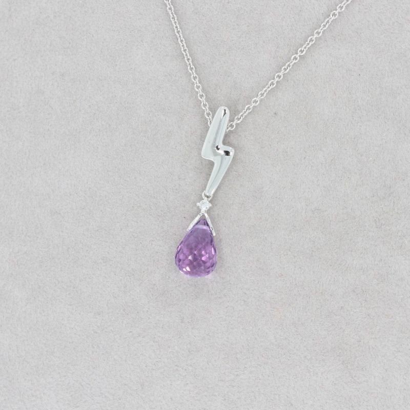 Wert 850 € Brillant Amethyst Anhänger mit Kette in 585er 14 K Weißgold - H1143