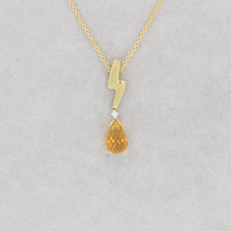 Wert 850 € Brillant Citrin Anhänger mit Kette in 585er 14 K Gelbgold - H1144