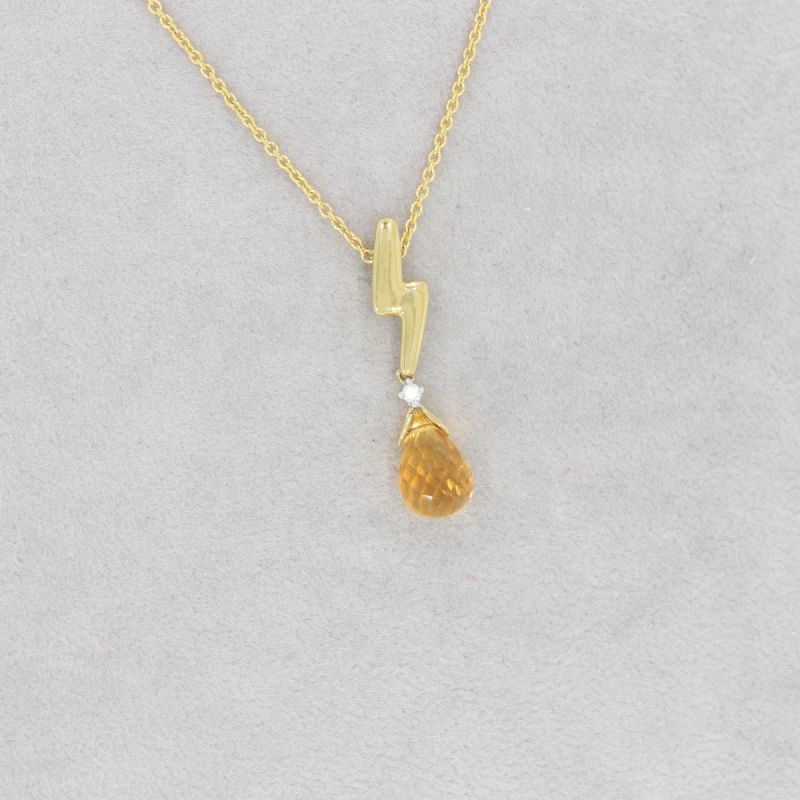 Wert 850 € Brillant Citrin Anhänger mit Kette in 585er 14 K Gelbgold - H1144