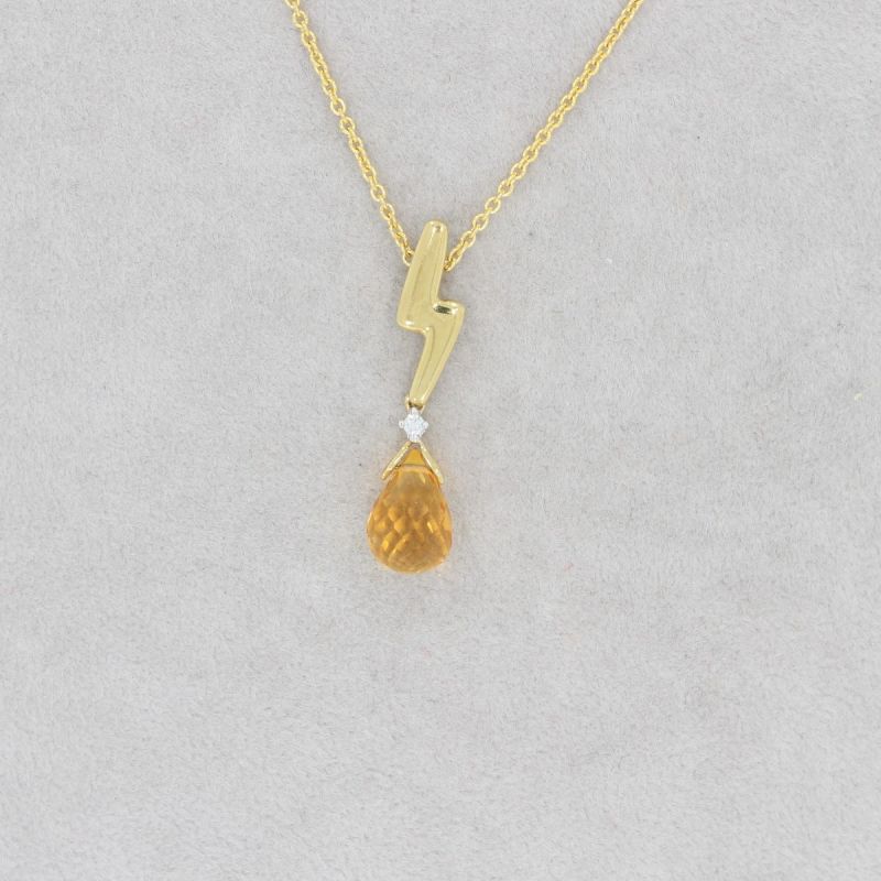 Wert 850 € Brillant Citrin Anhänger mit Kette in 585er 14 K Gelbgold - H1144