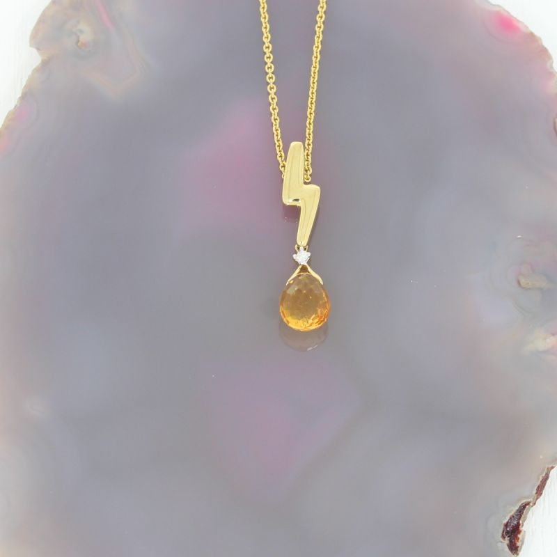 Wert 850 € Brillant Citrin Anhänger mit Kette in 585er 14 K Gelbgold - H1144