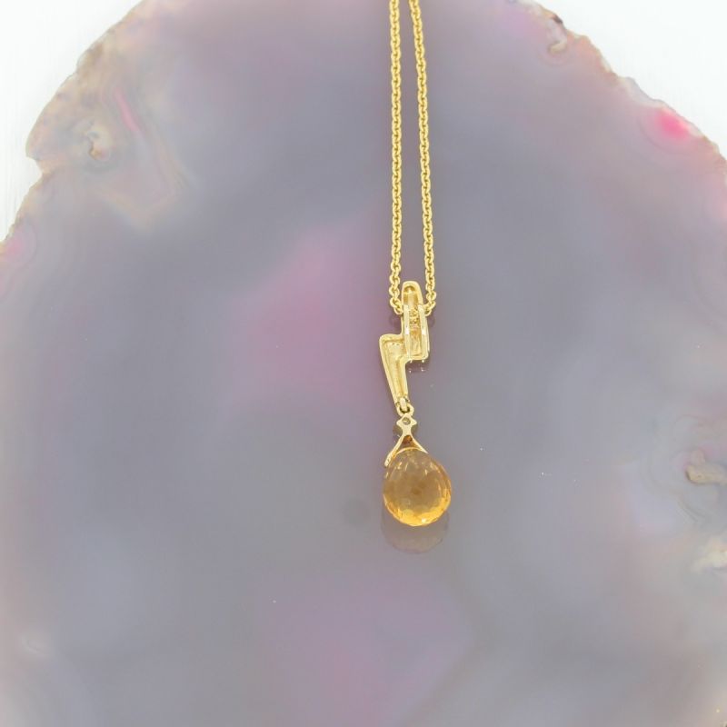 Wert 850 € Brillant Citrin Anhänger mit Kette in 585er 14 K Gelbgold - H1144