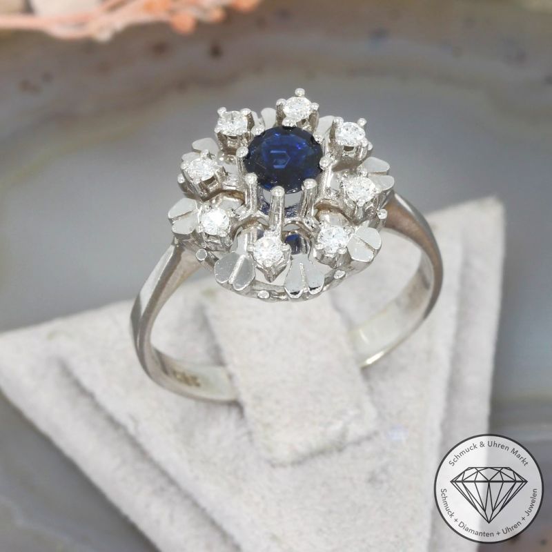 Wert 990 € Brillant Saphir Ring in 585er 14 K Weißgold - 78759