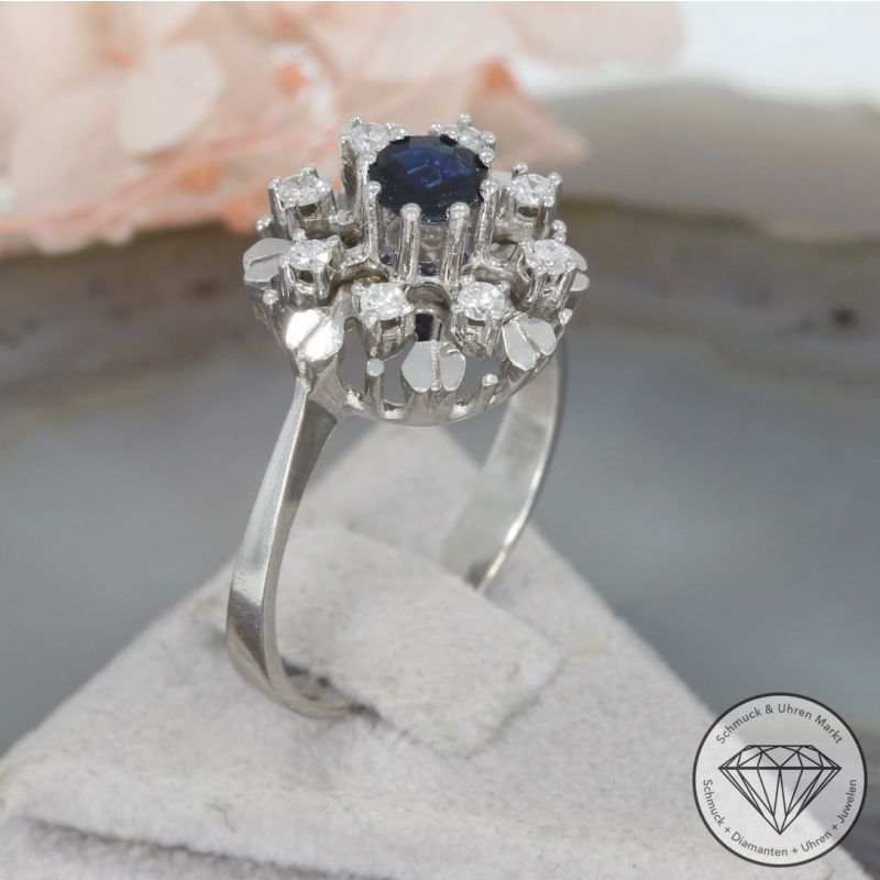 Wert 990 € Brillant Saphir Ring in 585er 14 K Weißgold - 78759