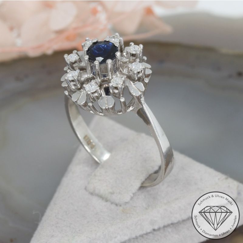 Wert 990 € Brillant Saphir Ring in 585er 14 K Weißgold - 78759