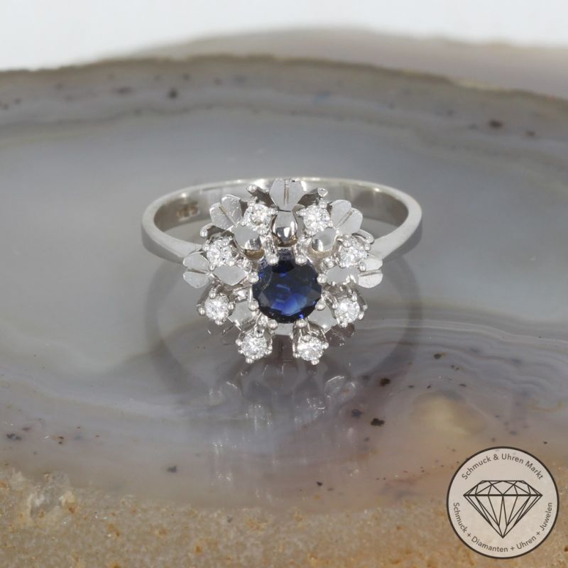 Wert 990 € Brillant Saphir Ring in 585er 14 K Weißgold - 78759
