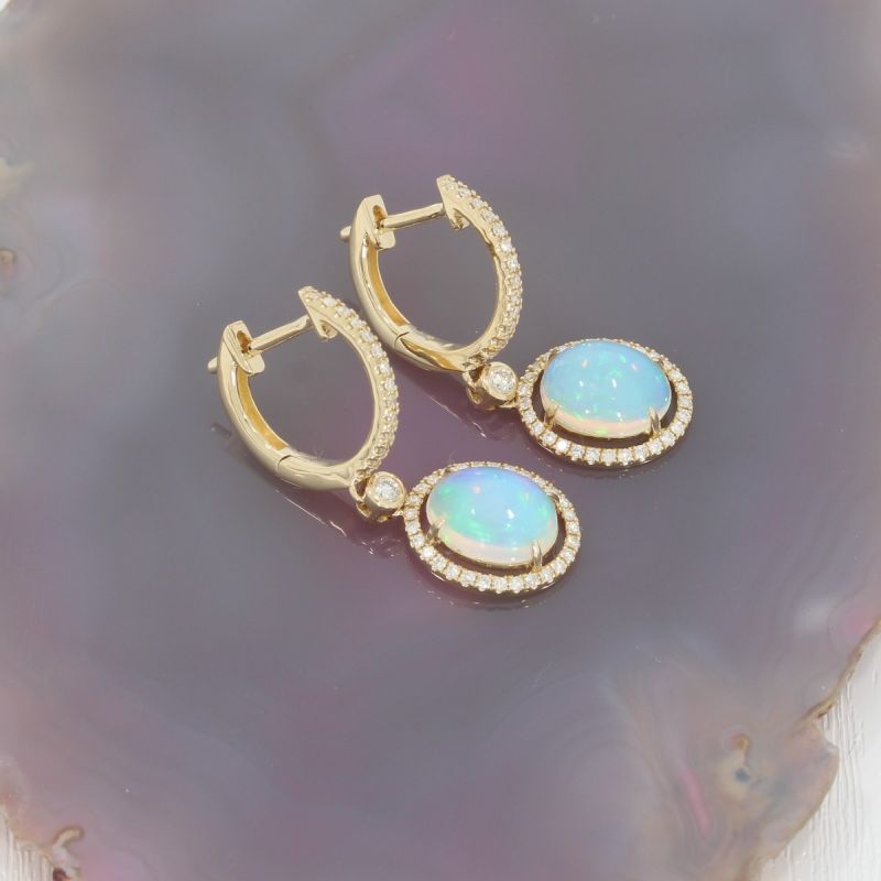 Wert 2250 € Brillant Opal Creolen in 585er 14 K Gelbgold - H1171
