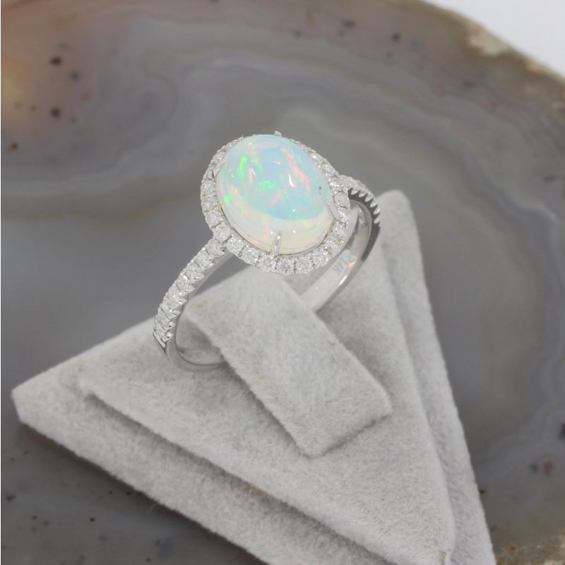 Wert 1690 € Brillant Opal Ring in 585er 14 K Weißgold Gr.54 - H1175