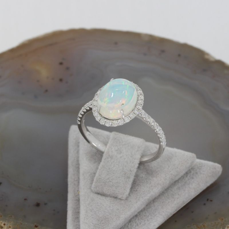 Wert 1690 € Brillant Opal Ring in 585er 14 K Weißgold Gr.54 - H1175