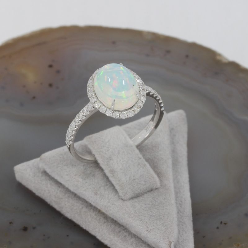 Wert 1690 € Brillant Opal Ring in 585er 14 K Weißgold Gr.54 - H1175