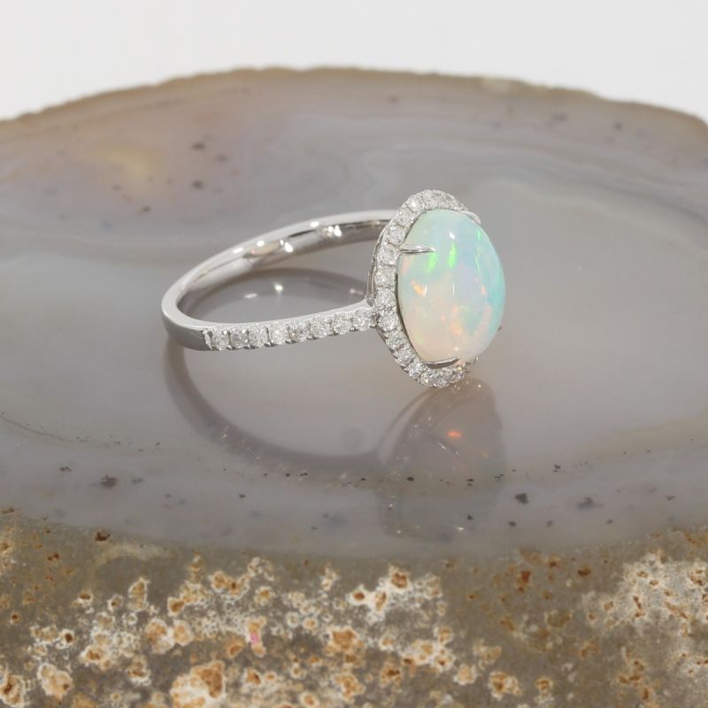 Wert 1690 € Brillant Opal Ring in 585er 14 K Weißgold Gr.54 - H1175
