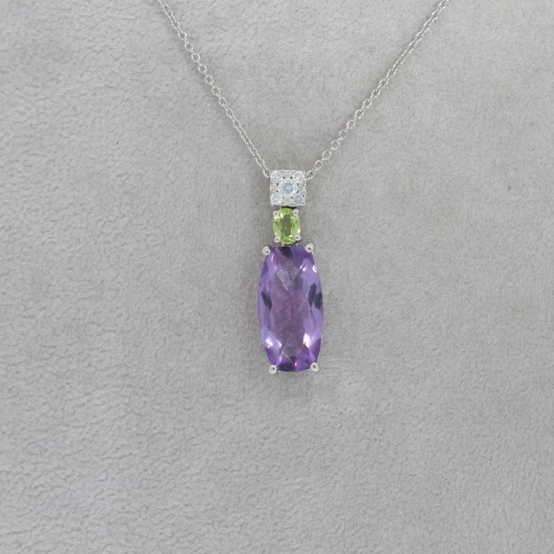 Wert 1050 € Brillant Farbedelstein Collier in 750er 18 K Weißgold - 79222