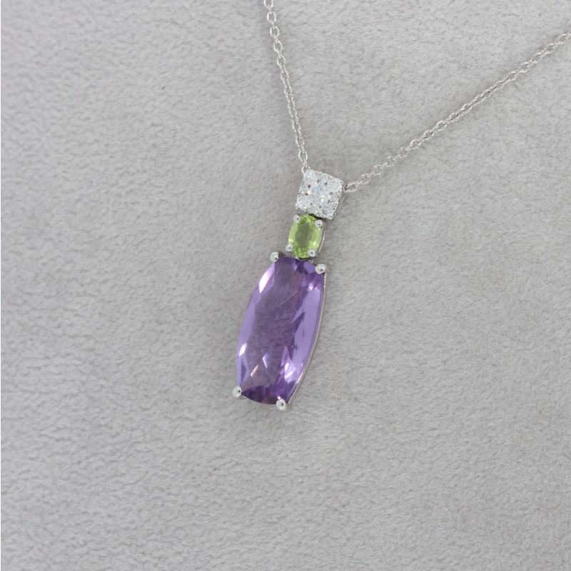 Wert 1050 € Brillant Farbedelstein Collier in 750er 18 K Weißgold - 79222