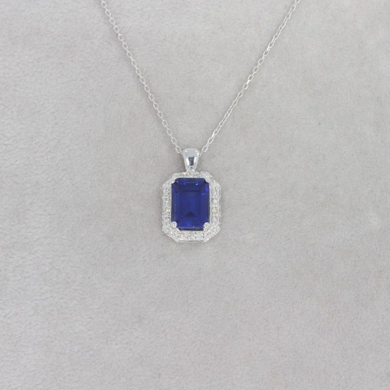 Wert 1990 € Brillant Saphir Anhänger mit Kette in 585er 14 K Weißgold - H1228