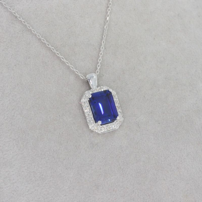 Wert 1990 € Brillant Saphir Anhänger mit Kette in 585er 14 K Weißgold - H1228