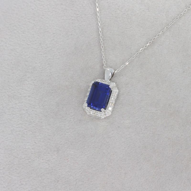 Wert 1990 € Brillant Saphir Anhänger mit Kette in 585er 14 K Weißgold - H1228