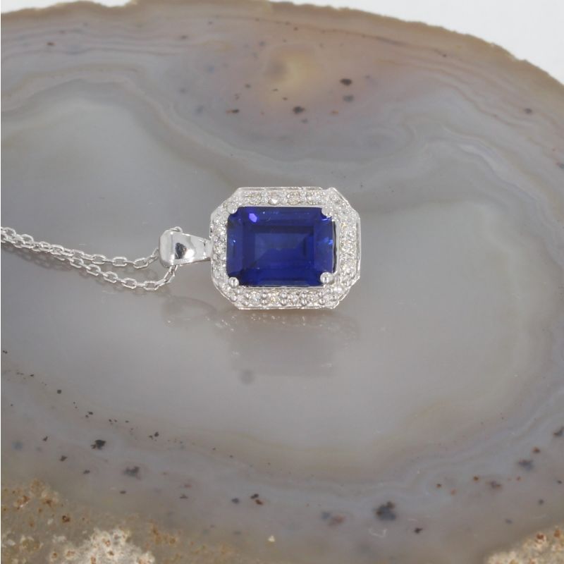 Wert 1990 € Brillant Saphir Anhänger mit Kette in 585er 14 K Weißgold - H1228