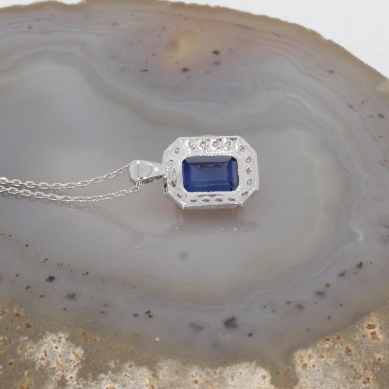 Wert 1990 € Brillant Saphir Anhänger mit Kette in 585er 14 K Weißgold - H1228