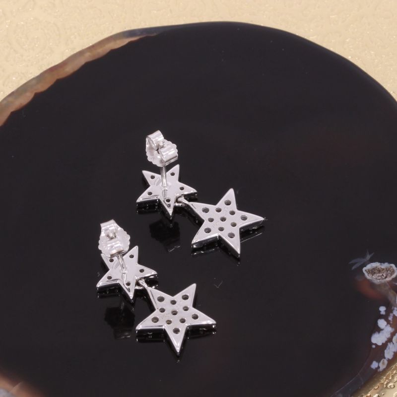 Wert 2990 € Brillant Stern Ohrringe (1,20 carat) in 416er 10 K Weißgold - H1244 