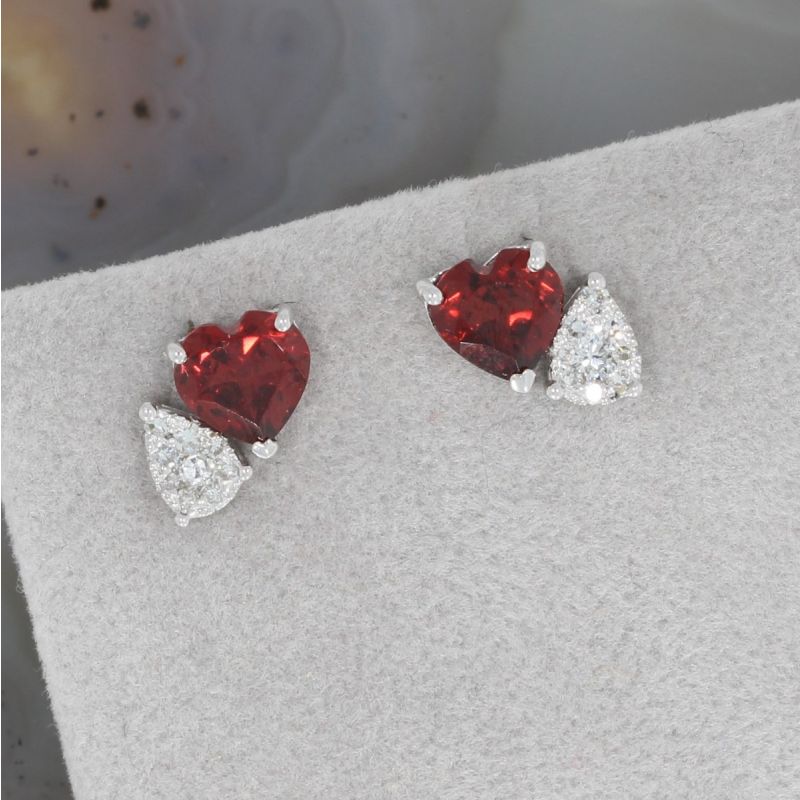 Wert 1190 € Brillant Diamant Granat Ohrringe in 750er 18 K Weißgold - 80403