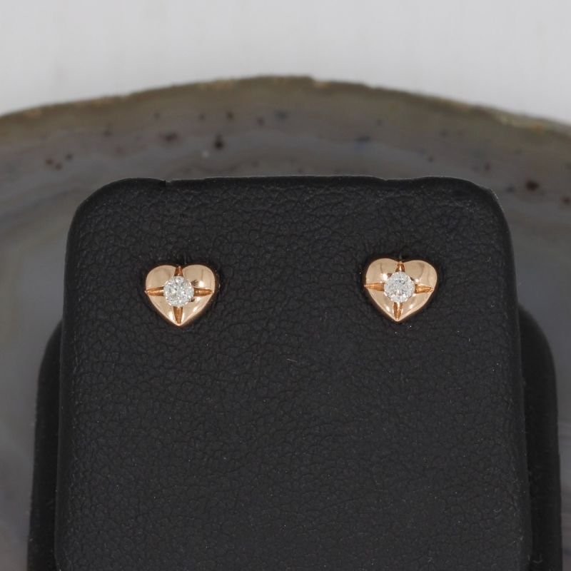 Wert 690 € Solitär Brillant Ohrringe Ohrstecker Herz (0,10 carat) in 750er 18 K Rosegold - H49