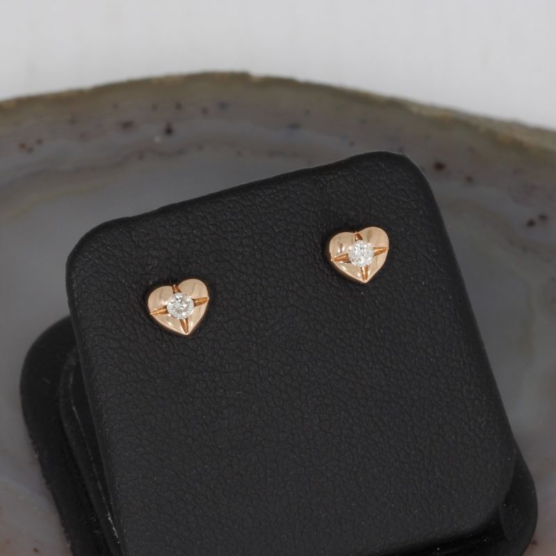 Wert 690 € Solitär Brillant Ohrringe Ohrstecker Herz (0,10 carat) in 750er 18 K Rosegold - H49