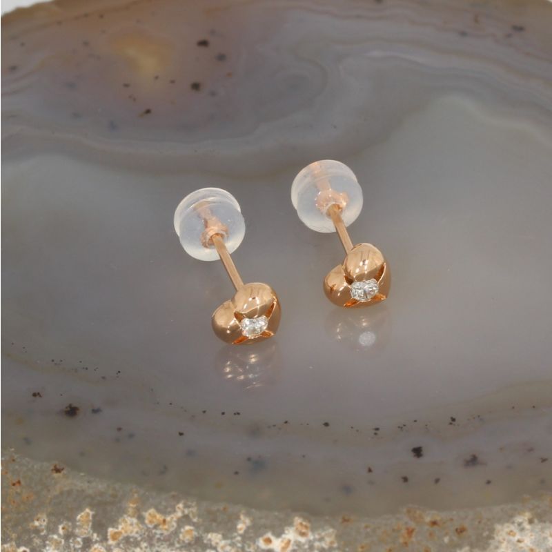 Wert 690 € Solitär Brillant Ohrringe Ohrstecker Herz (0,10 carat) in 750er 18 K Rosegold - H49