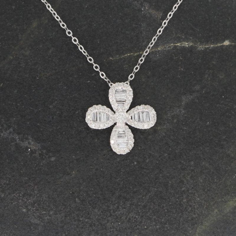 Wert 1750 € Brillant Diamant Anhänger & Kette in 750er 18 K Weißgold - H60