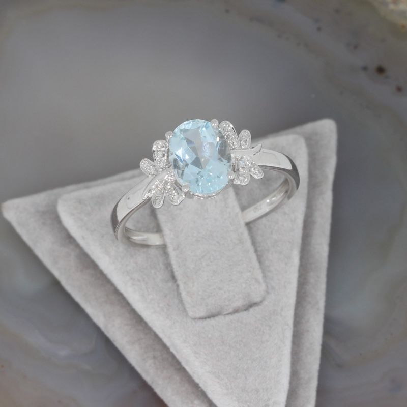 Wert 1590 € Brillant Aquamarin Ring in 750er 18 K Weißgold Gr. 54 - H54