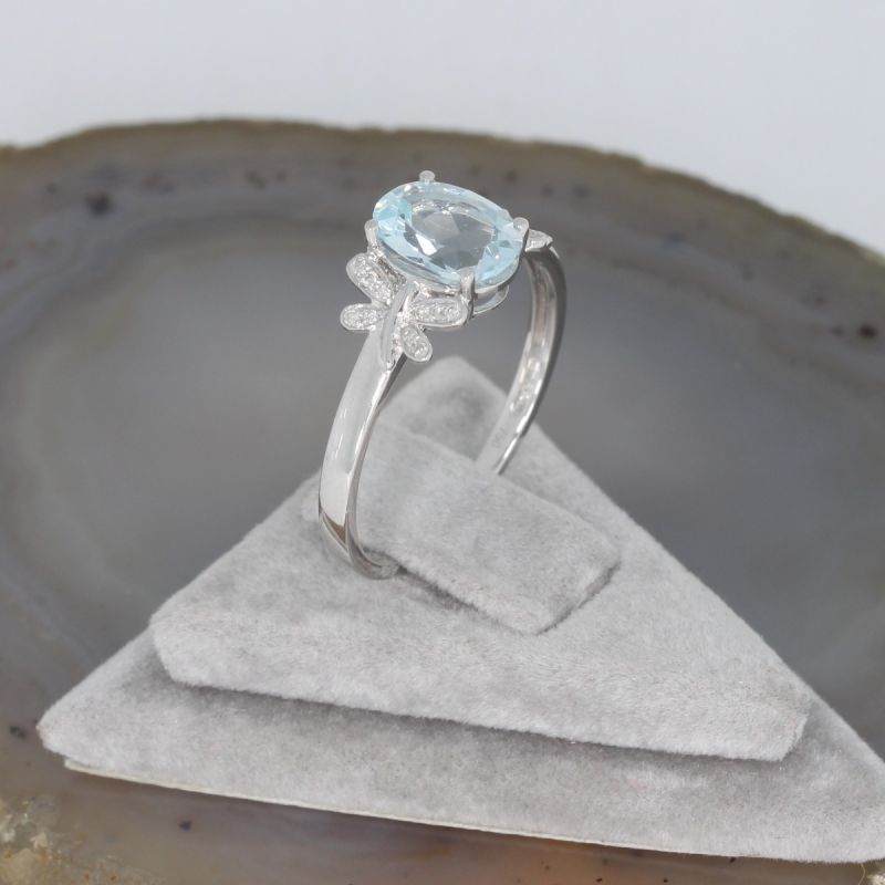 Wert 1590 € Brillant Aquamarin Ring in 750er 18 K Weißgold Gr. 54 - H54