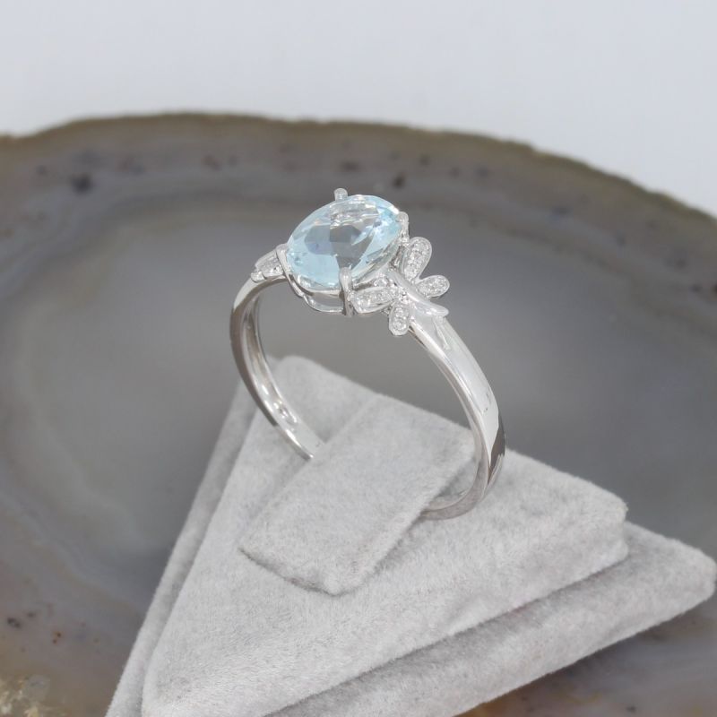 Wert 1590 € Brillant Aquamarin Ring in 750er 18 K Weißgold Gr. 54 - H54