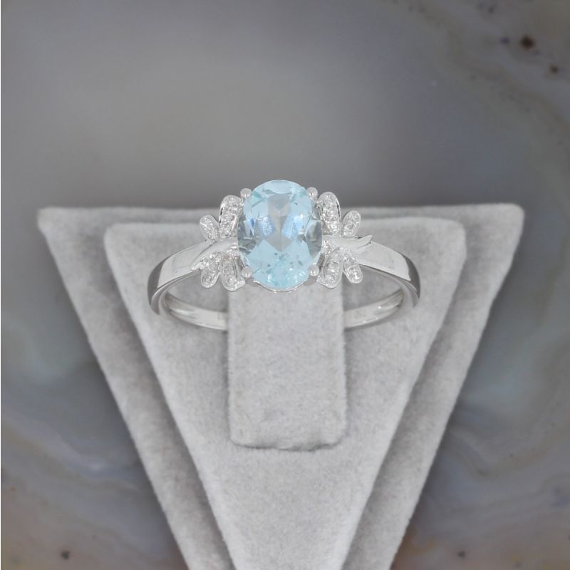 Wert 1590 € Brillant Aquamarin Ring in 750er 18 K Weißgold Gr. 54 - H54