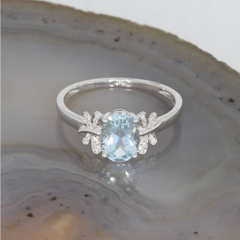 Wert 1590 € Brillant Aquamarin Ring in 750er 18 K Weißgold Gr. 54 - H54