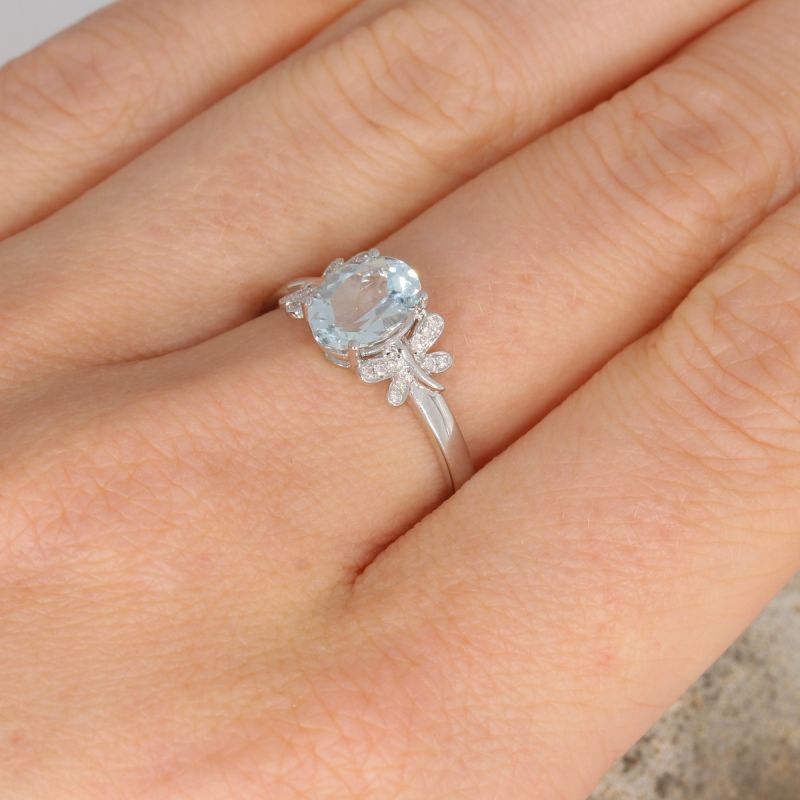Wert 1590 € Brillant Aquamarin Ring in 750er 18 K Weißgold Gr. 54 - H54