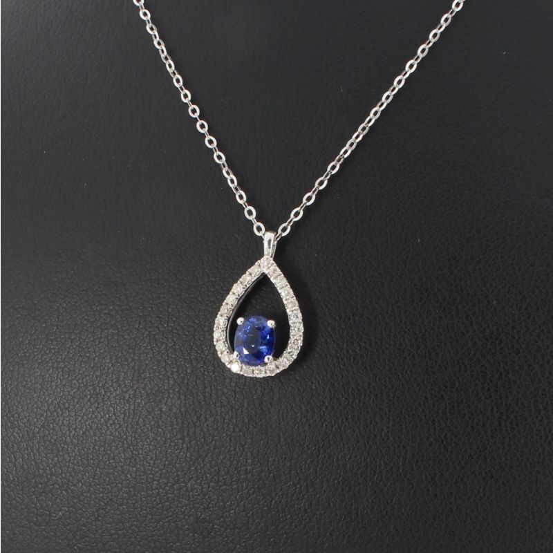 Wert 1290 € Brillant Saphir Collier in 750er 18 K Weißgold - H18